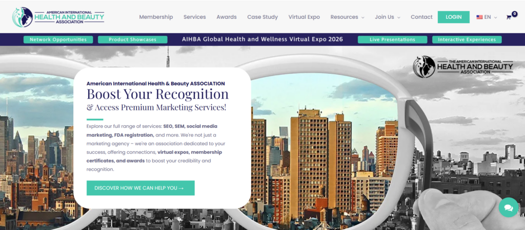 American International Health and Beauty Association website homepage screenshot