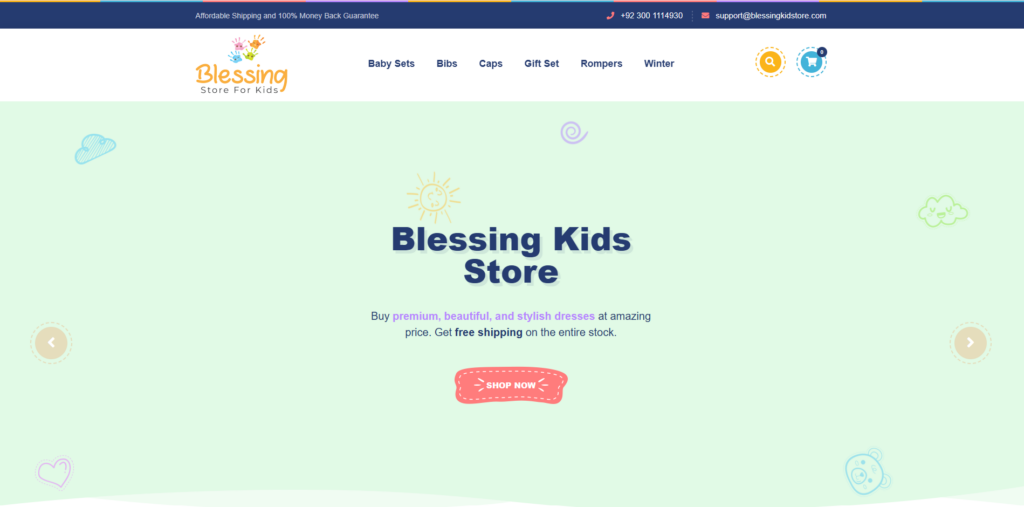 blessing kid store homepage screenshot