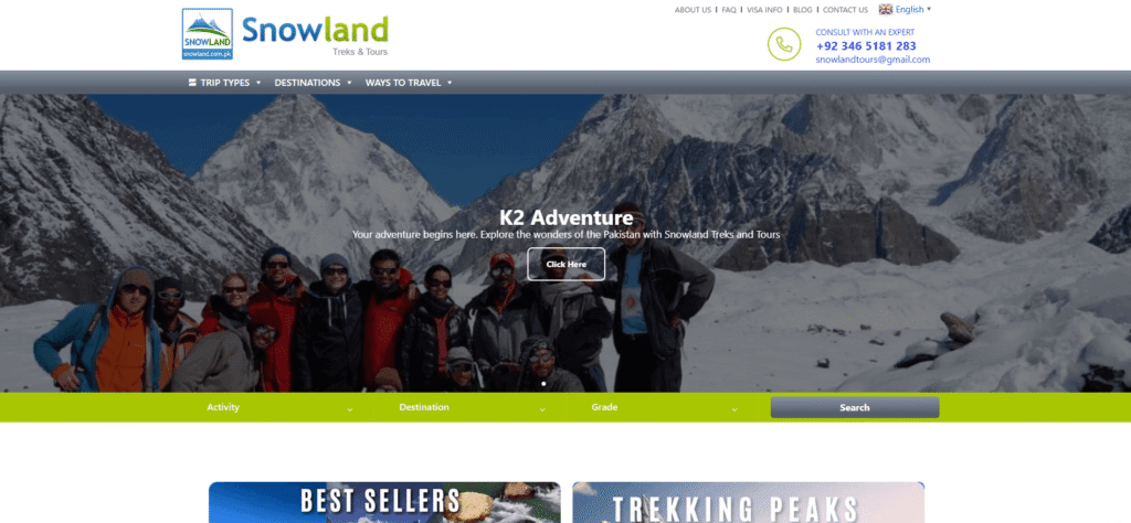 Snowland Treks And Tours website homepage screenshot
