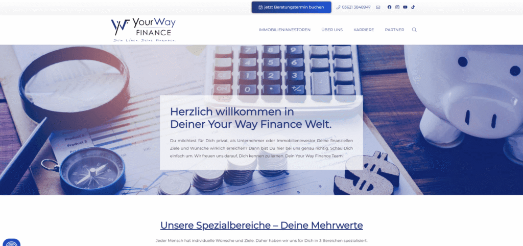 Your Way Finance website homepage screenshot