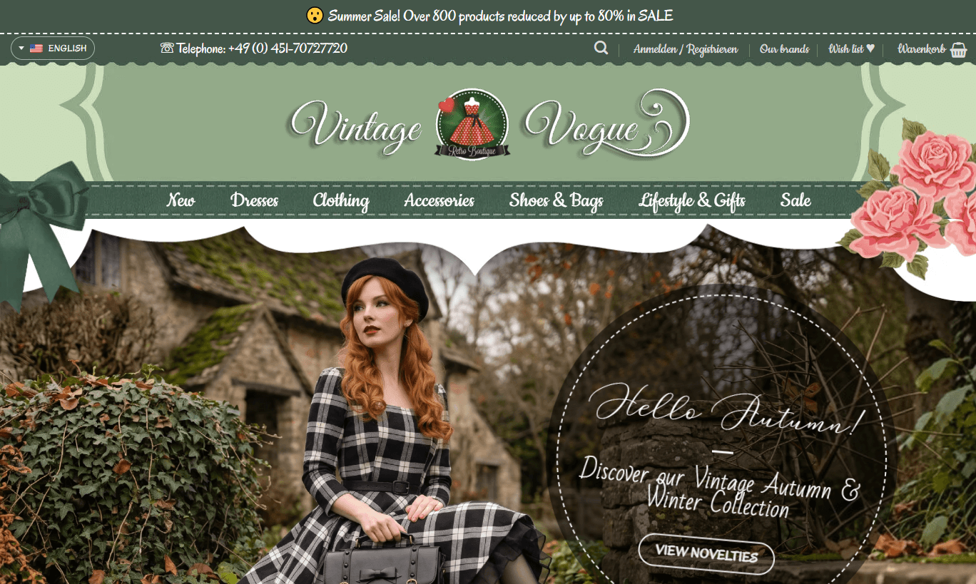 Vintage Vogue Retro Rockabilly Boutique Online Shop homepage screenshot